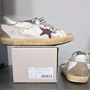 Golden Goose White Sneakers with Red Star and Silver Accents